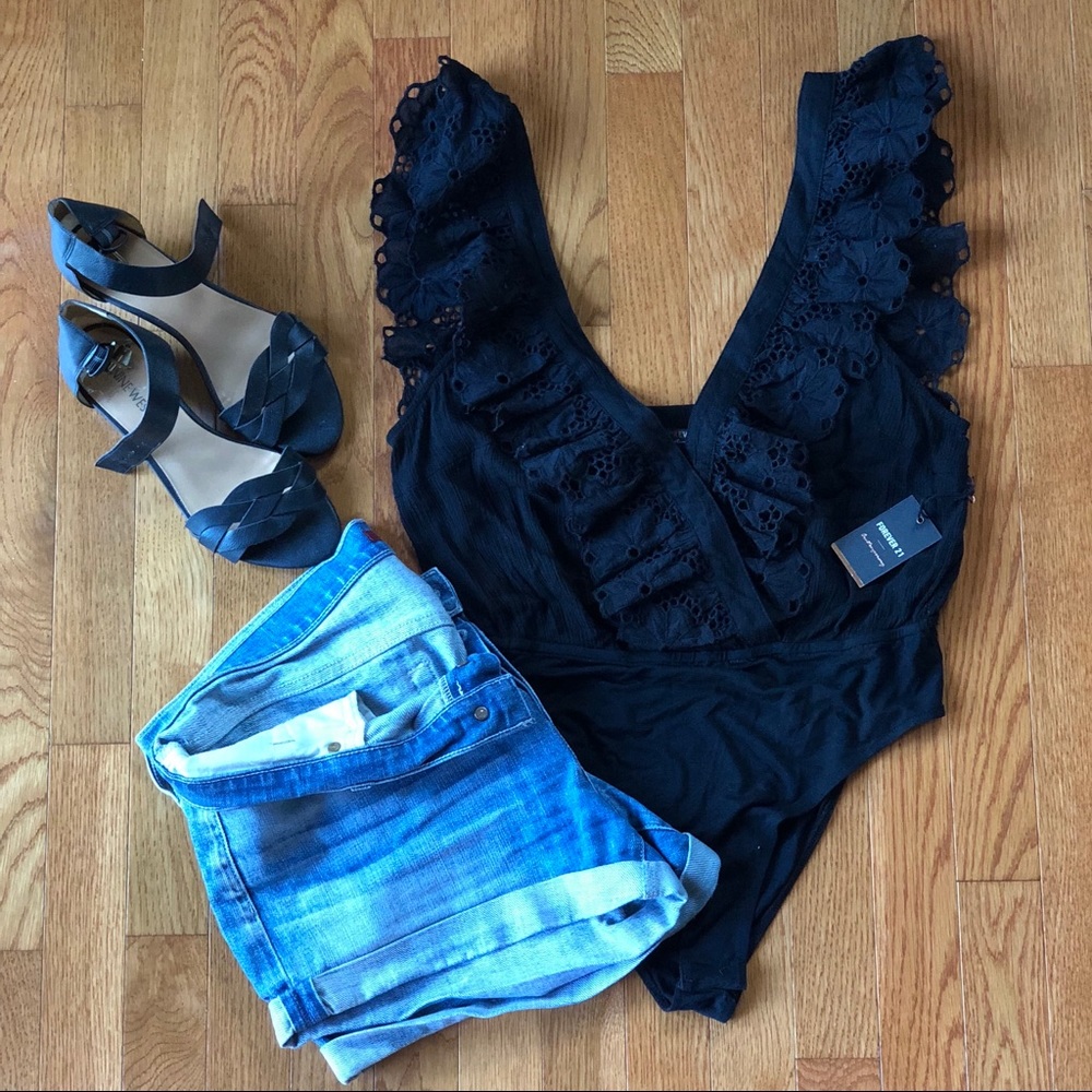 NWT Forever 21 Surplice Embroidered Lace Bodysuit